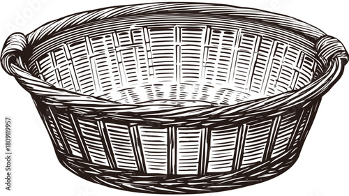 Basket with Handle and Text 'A Basket' Vector Illustration