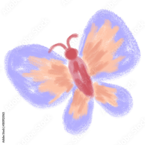 Simple Butterfly Drawn with Pastel Crayon