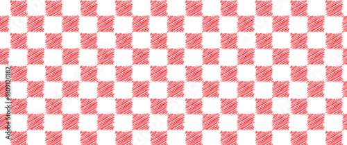 Red and white checkered seamless pattern. Endless background. Chess pattern . Red and white square background. Vector illustration.
