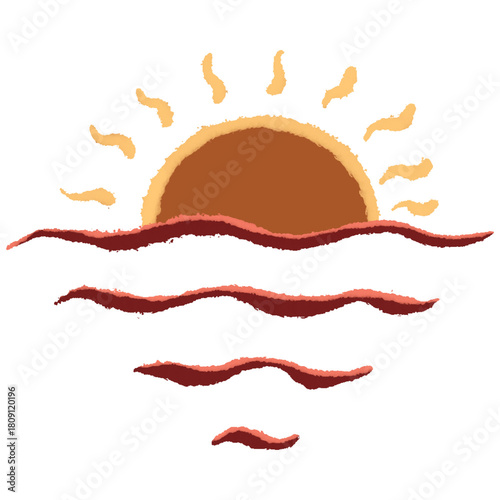 Simple sundown sunset logo illustration Drawn with Pastel Crayon