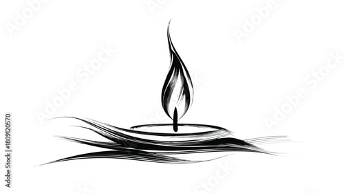 Elegant Black and White Candle Flame Vector Illustration