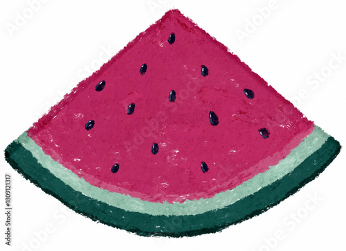 Watermelon Big Piece Illustration Drawn with Crayon Oil Pastel