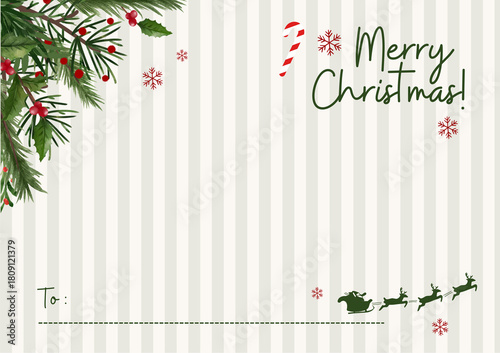 Merry Christmas Card, Christmas decorations, greeting card with christmas tree