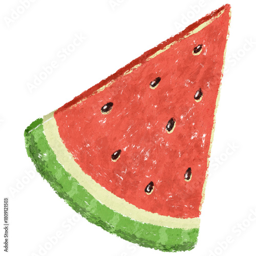 Watermelon Small Piece Illustration Drawn with Crayon Oil Pastel