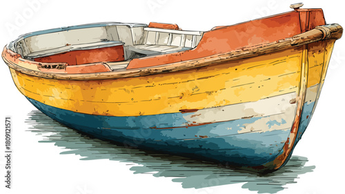 Flat Bottom Boat Vector Outline for Nautical Designs