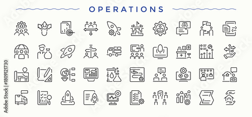 Operations related icon set. Pack of remote, business, outsource, freelancer and more. Freelancing line icon set. Outline icons collection. Editable vector art.