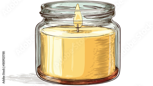 Glowing Candle Inside Glass Jar Vector with Outline