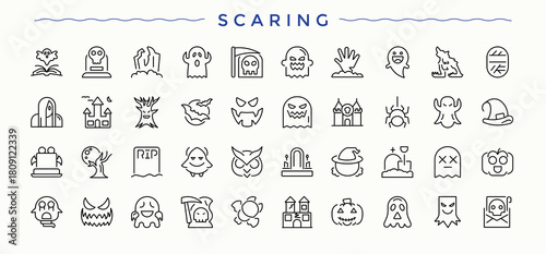 Scaring icon set. Modern linear icons. Editable stroke. Vector collection. Witch icon set. Contains related to event, halloween, hat, ghost, celebration, witch and more.