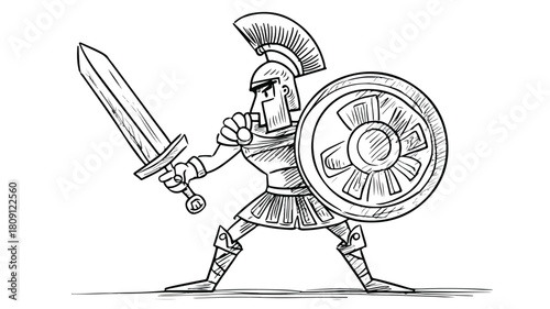 Warrior Cartoon - Sword and Shield Illustration for Design Projects
