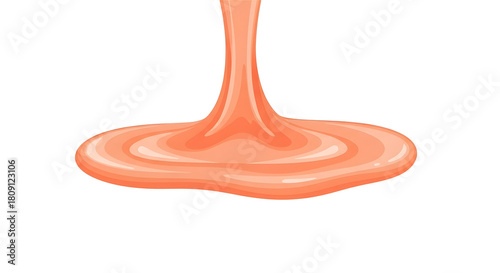 Vibrant peach-colored liquid sauce or sweet syrup pouring down smoothly, creating beautiful ripples on a clean white surface, perfect for food and dessert-related designs