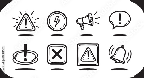 Set of alert and notification icons simple line art vector symbols for user interface design isolate