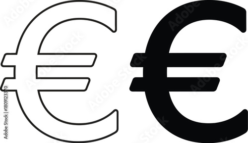 Two Euro currency symbols, one outlined in white and one solid black, side by side.