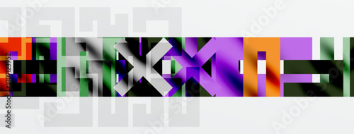 Abstract geometric composition. Colorful blocks overlap, creating dynamic visual texture. Minimalist design with strong contrast.