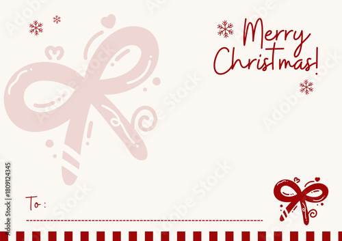 Merry Christmas greeting card with a bow