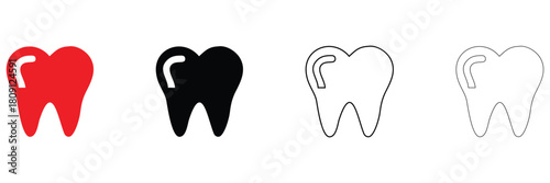 tooth icon vector set, dental teeth, dentist tooth vector, silhouette and line art