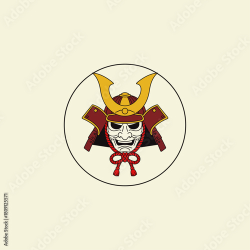 Japanese samurai helmet icon flat vector design.