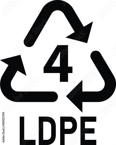 LDPE recycling symbol number 4 in a recycling triangle vector illustration for packaging and waste management