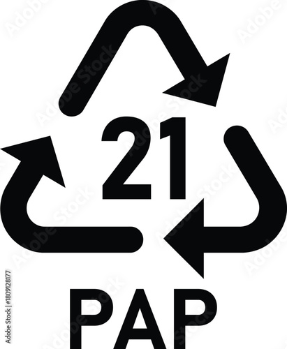 Recycle symbol for paperboard PAP 21 code vector illustration for packaging and waste management guidelines