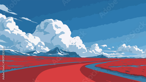 Vibrant Red Track Drawing Under Blue Sky - Creative Artistic Design