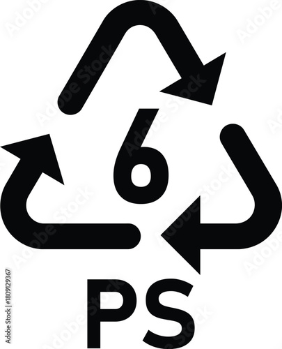 Recycling symbol for polystyrene vector illustration of the number six inside the recycling triangle isolated on white background