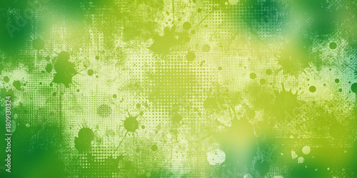 Green Grunge Texture Background with Ink Splatters