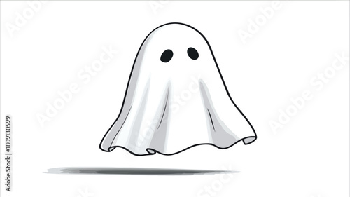 Spooky White Ghost with Bold Black Outline Vector Illustration