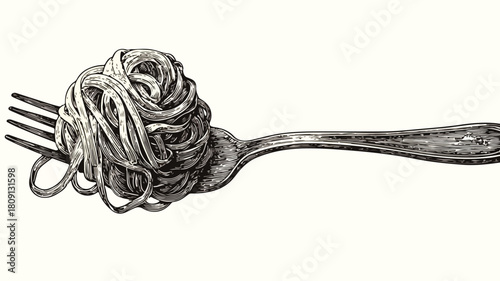 Illustration of Noodles and Fork with Vector Design for Food Concept