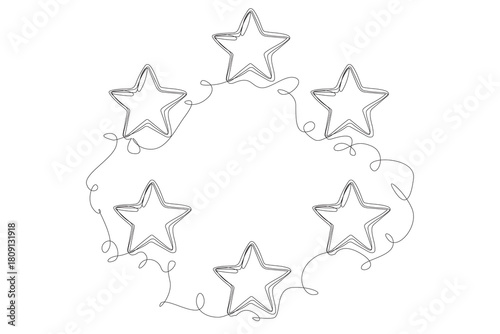 Line Art Star. Winter Holiday Decoration. Christmas or New year Greeting Card Template. Outline Cute Cartoon Christmas Star Shape Symbol. Happy Holiday Family Party Invitation Design Mascot.