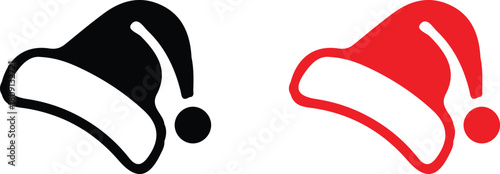 chrismas sant cap red black color icon set vector art