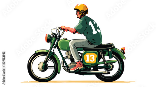 Man on Motorcycle with Number 13 Shirt Vector Illustration