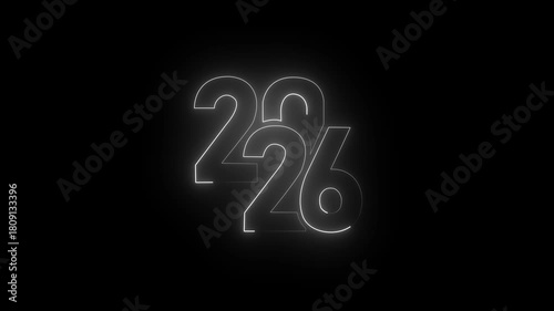 Animated neon 2026 text icon animation glowing futuristic number typography vibrant luminous light effect modern celebration design loopable motion graphic template