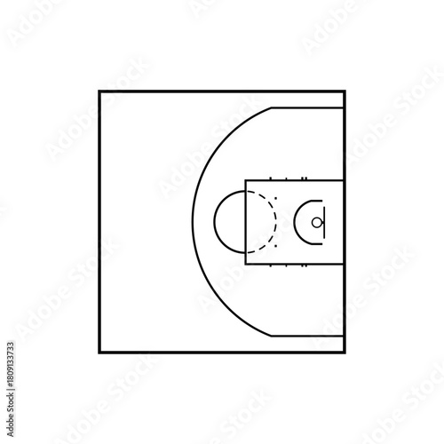 Basketball half court top view template, Isolated aerial view of a basketball field