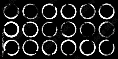 Grunge circles, brush strokes, lines, ink smudges, hand-drawn scribble shapes. Handmade sketchy marks, acrylic stains, charcoal streaks. Paint textures, dry brush effect. Vector illustration