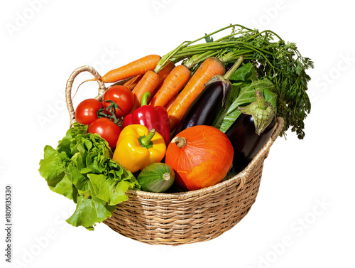 Freshly picked assorted vibrant vegetables in a wicker basket healthy harvest png