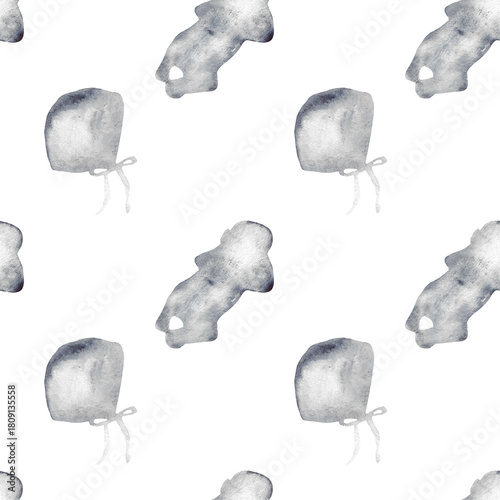 Watercolor pregnant girl and baby silhouette blue print.Hand painted silhouette motherhood element  pattern on white background.