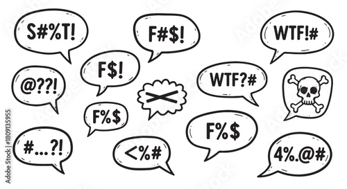 Set of curse word speech bubbles hand-drawn vector illustration of profanity isolated on white backg