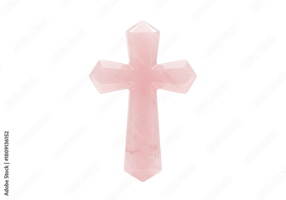 Obraz premium Isolated gemstone crystal cross, pink carving religious spiritual decorative object. Rose quartz