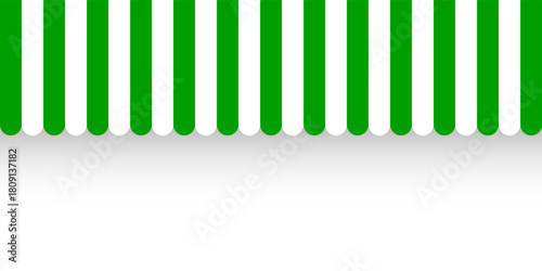 Shop sunshade. Realistic striped cafe awning. Outdoor market tent. Roof canopy. Summer street store. Vector illustration