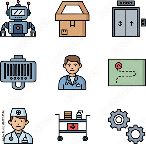 Logistics and Robotics Icon Set – Shipping, Automation, and Navigation Symbols