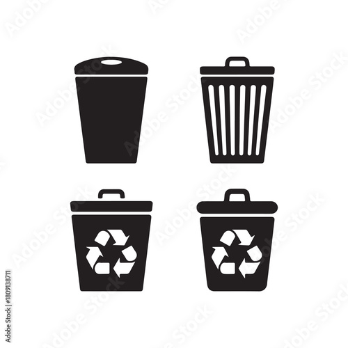 Trash Can and Recycling Bin Icon Set