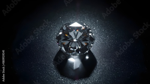 Bright light passing through clear prism creating rainbow effects on polished dark background