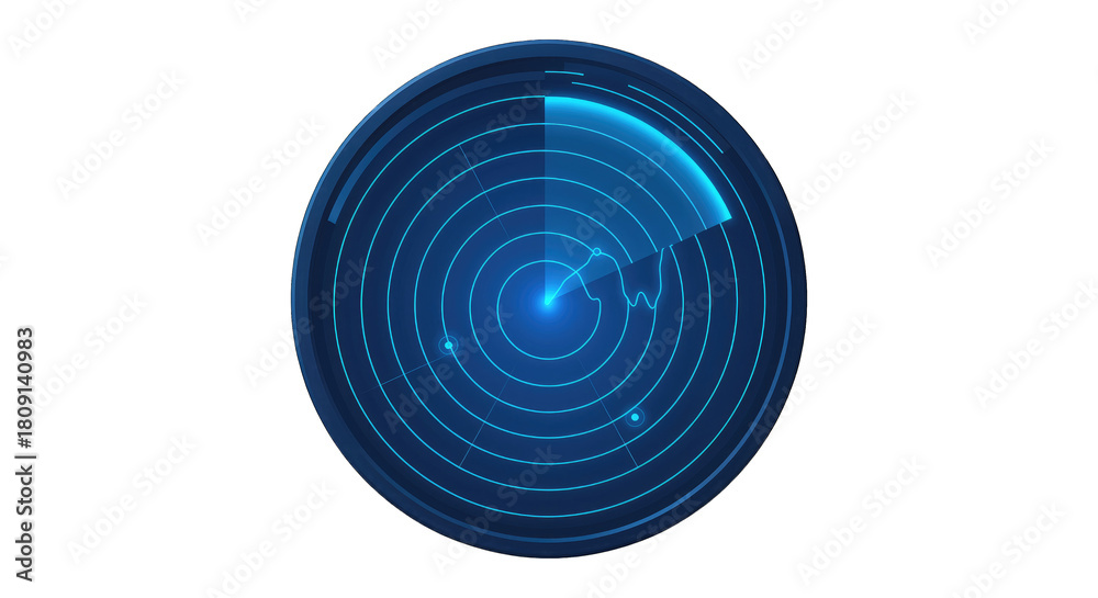 Fototapeta premium Digital radar screen with glowing blue signals detecting objects in the distance, technology, detection, navigation, search