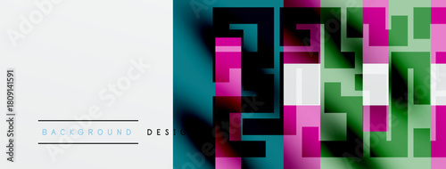 Abstract geometric pattern. Vibrant colors blend, creating modern background design. Text labels indicate background and design.