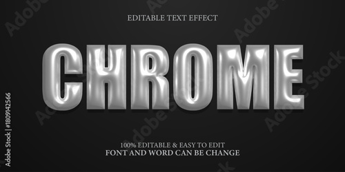 Editable Chrome Text Effect 3D - Metallic Silver Font Style