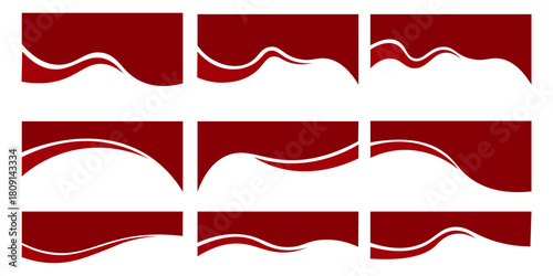 red Wave Abstract Shape Border and Corner Frame Vector Set Collection. Decorative Elements Corners, Borders, and Frames.