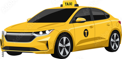 Yellow Taxi Sedan Isolated on White Background