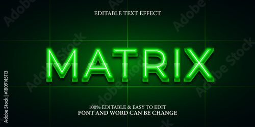 Green Neon Matrix Text Effect: Editable Typography Style on Dark Digital Grid Background