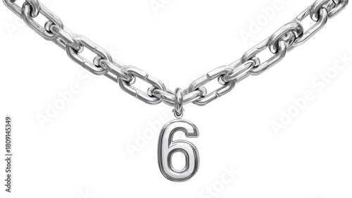 Silver Number 6 Chain Vector Outline Design for Jewelry, Numerology, Fashion, Accessories