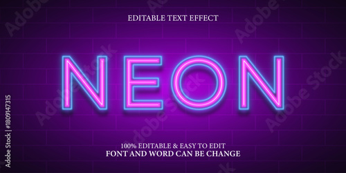 Neon Light Editable Text Effect on Dark Brick Wall Background