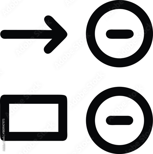 Arrow and rectangle shapes with minus sign isolated on
